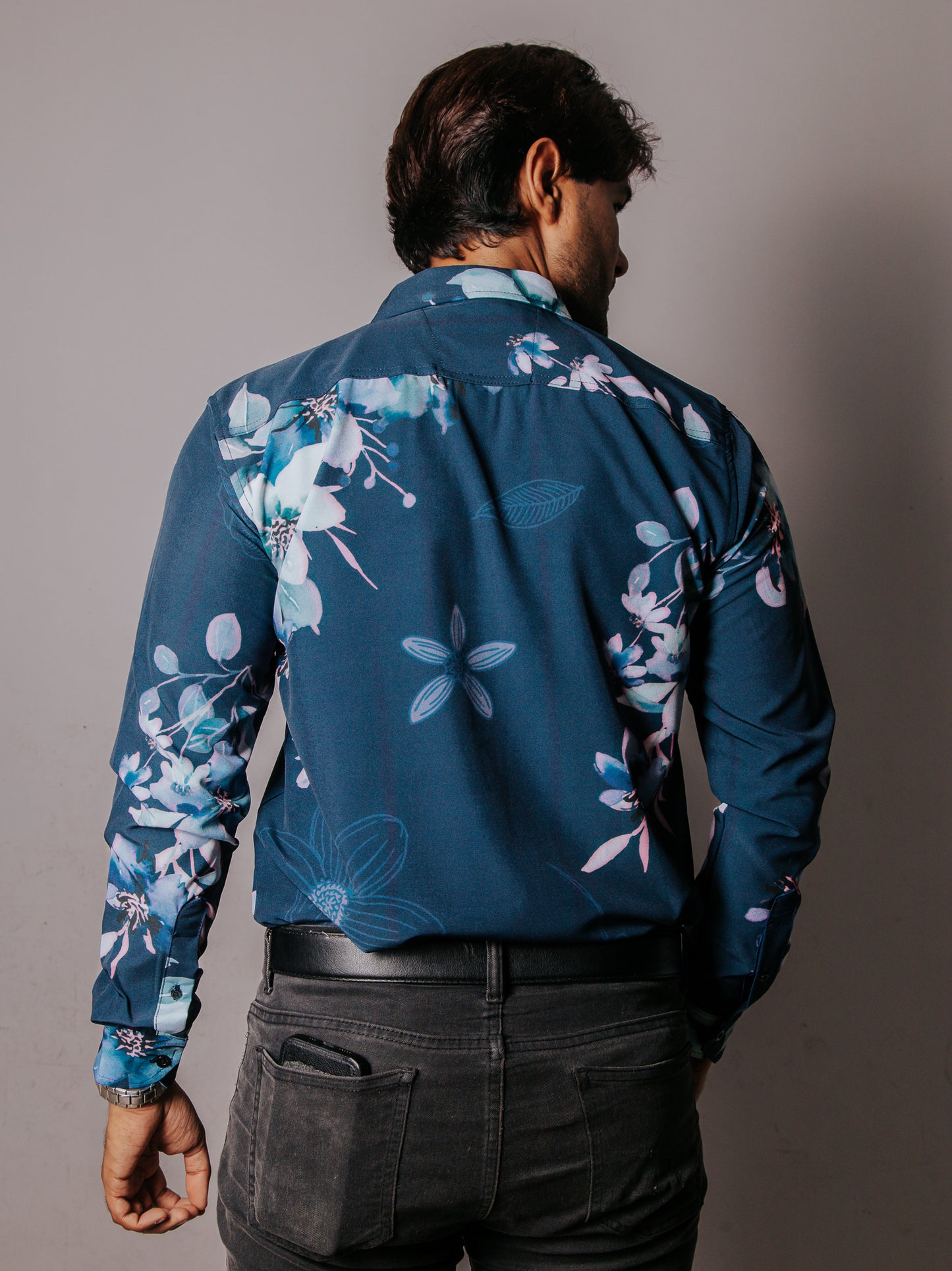 CAMISA HOMBRE SLIM FIT, AZUL FLORES