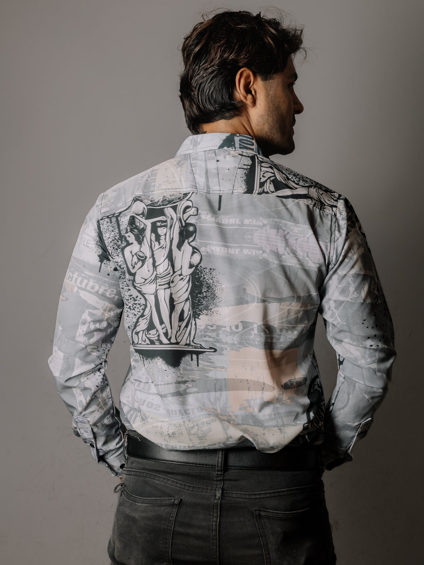 CAMISA HOMBRE SLIM FIT, GRIS DETALLES NEGROS TONY MONTANA