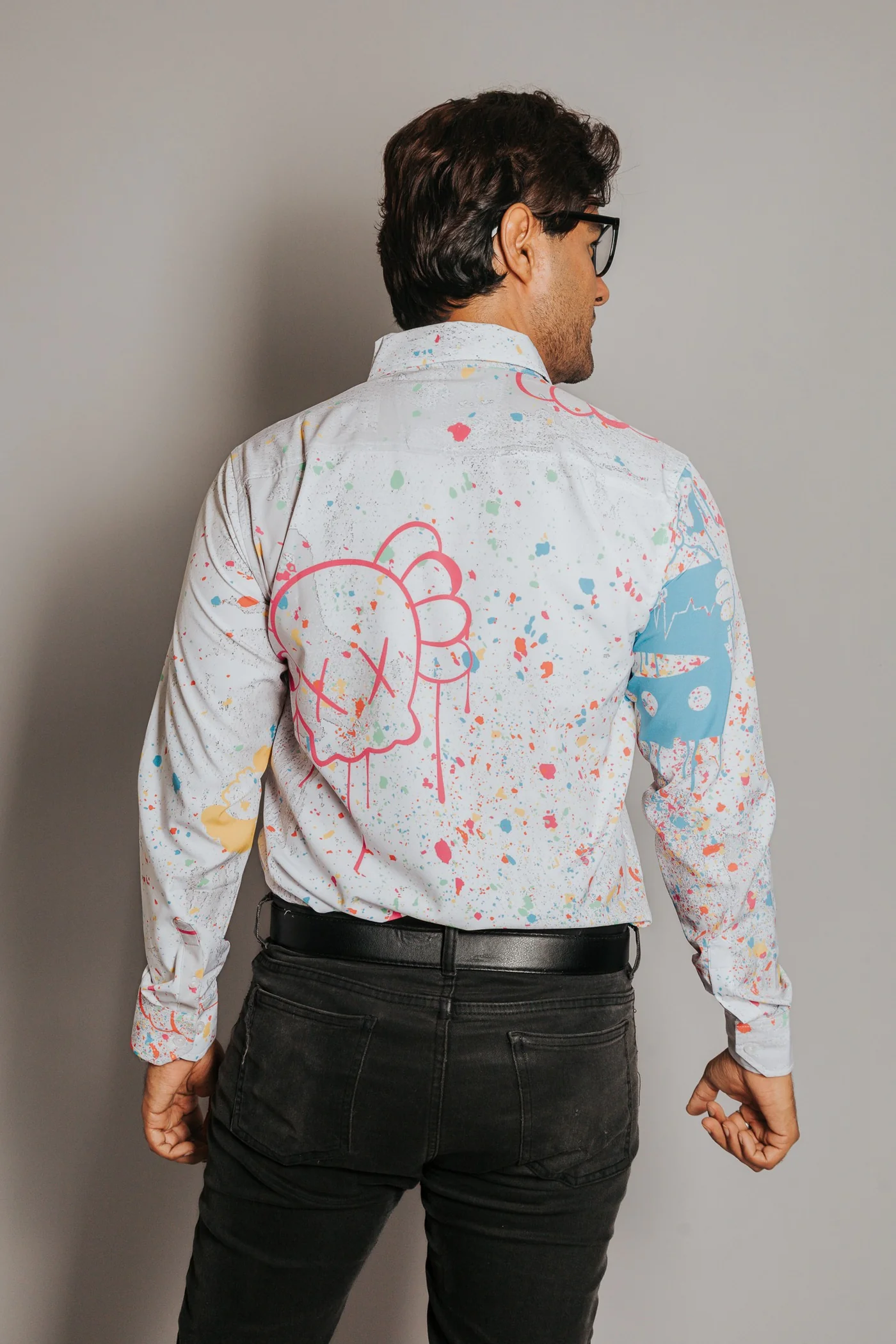 CAMISA HOMBRE SLIM FIT, SALPICADURA PINTURA KAWAS