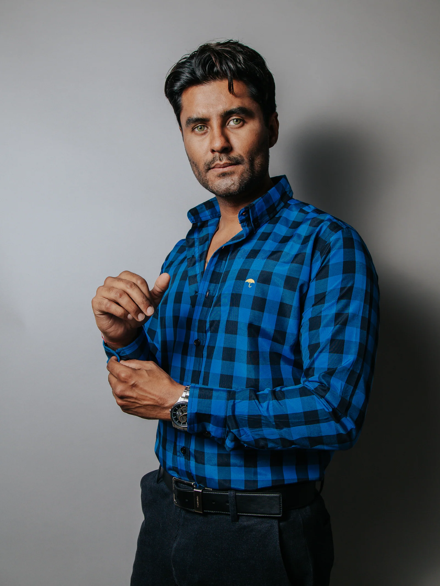 CAMISA SLIM FIT HOMBRE AZUL MARINO CUADROS NEGRO