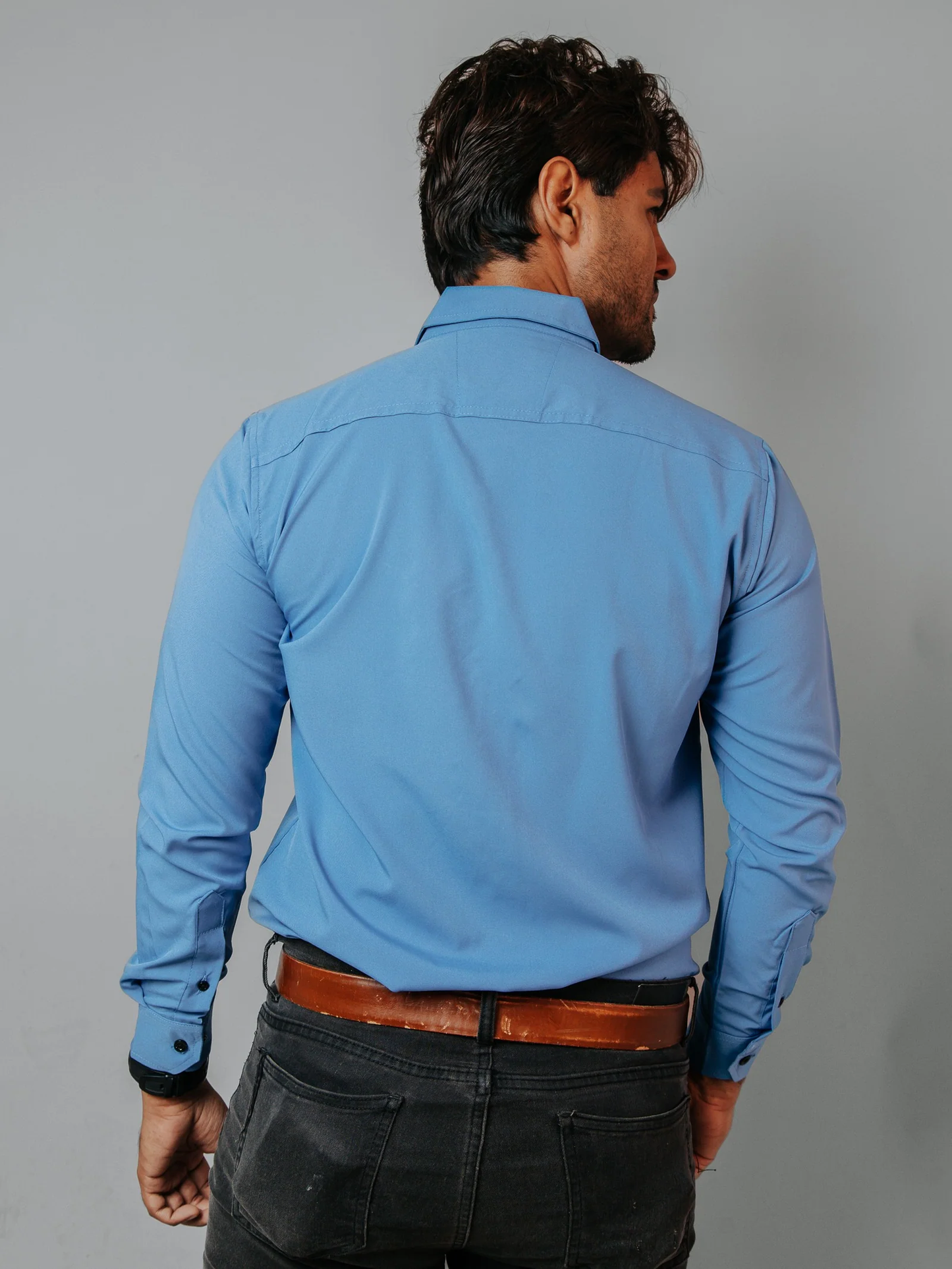 CAMISA HOMBRE SLIM FIT, LISA AZUL MAYA