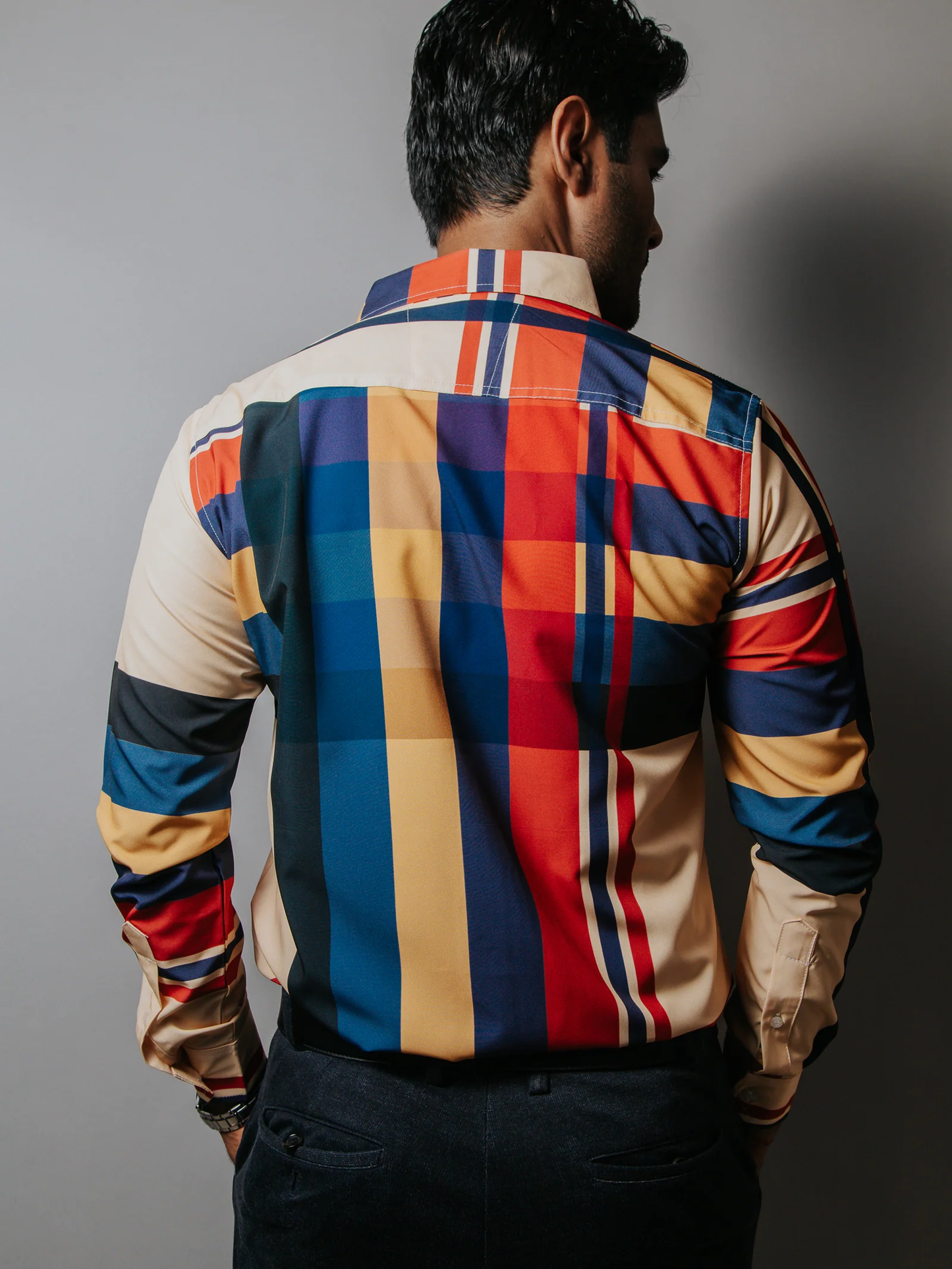 CAMISA CASUAL HOMBRE, MELÓN FRANJAS CAFE ROSA AMARILLO, AZUL