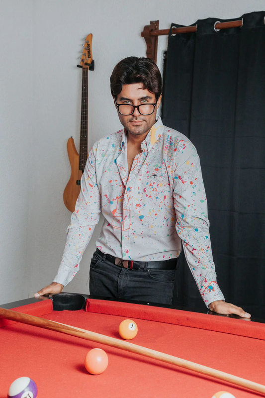 CAMISA HOMBRE SLIM FIT, SALPICADURA PINTURA KAWAS