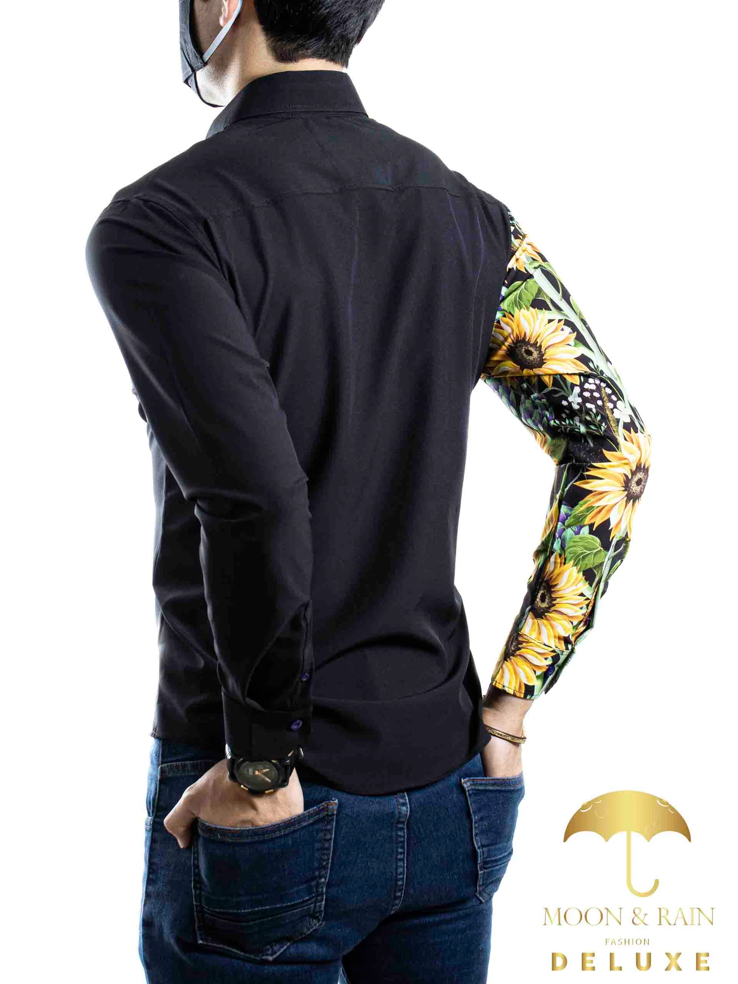 CAMISA SLIM FIT NEGRA MITAD GIRASOLES