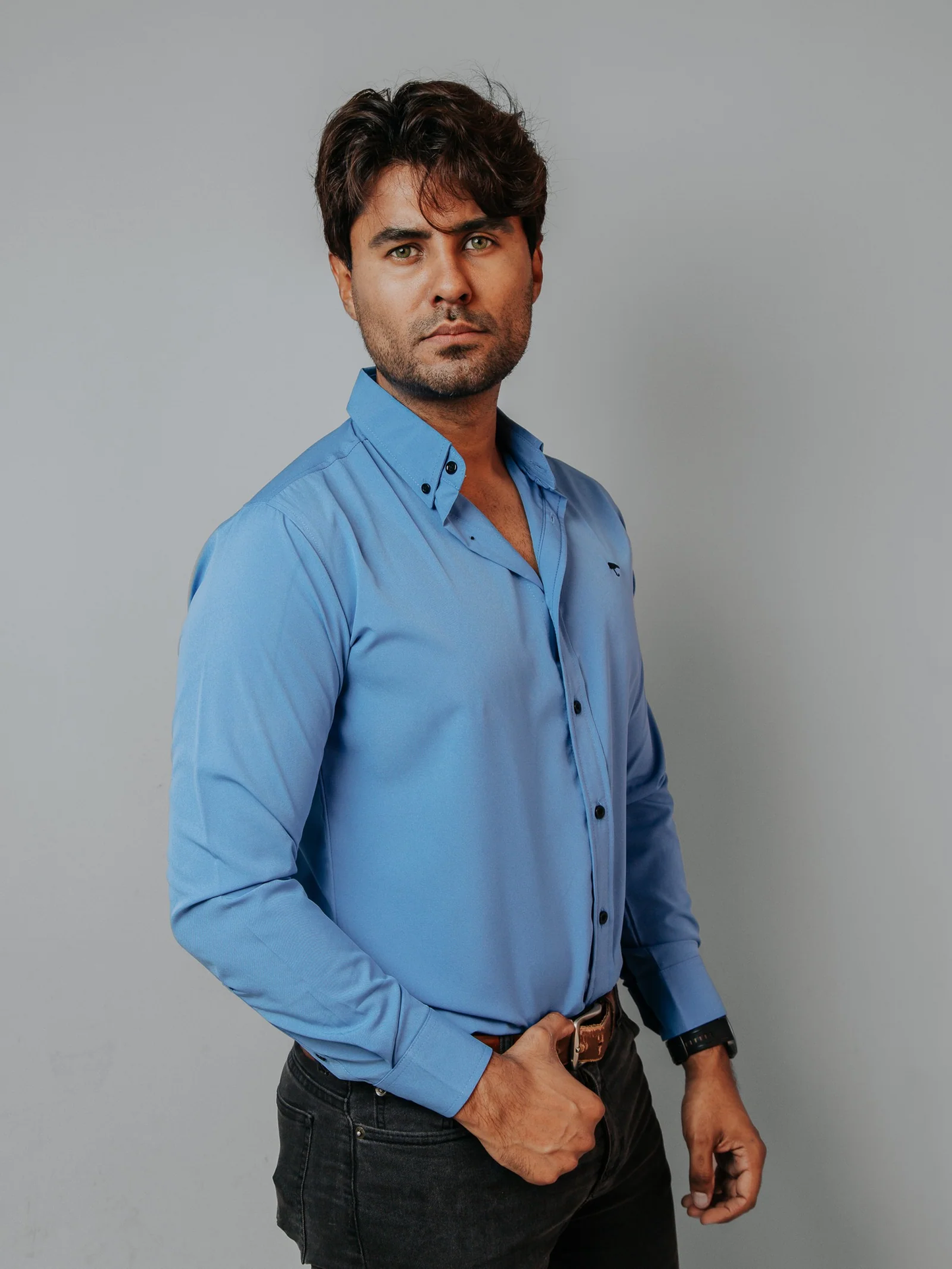 CAMISA HOMBRE SLIM FIT, LISA AZUL MAYA