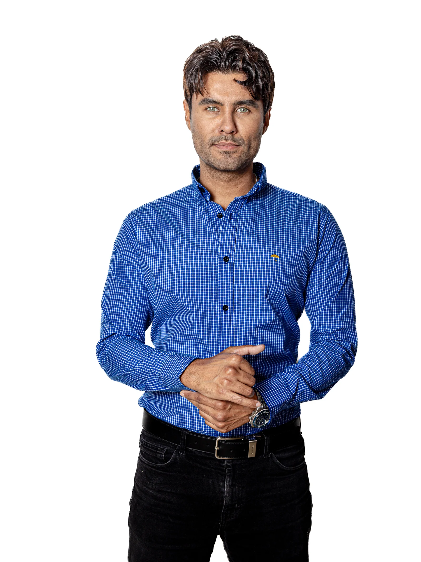 CAMISA CASUAL HOMBRE ,MICRO CUADRO AZUL REY