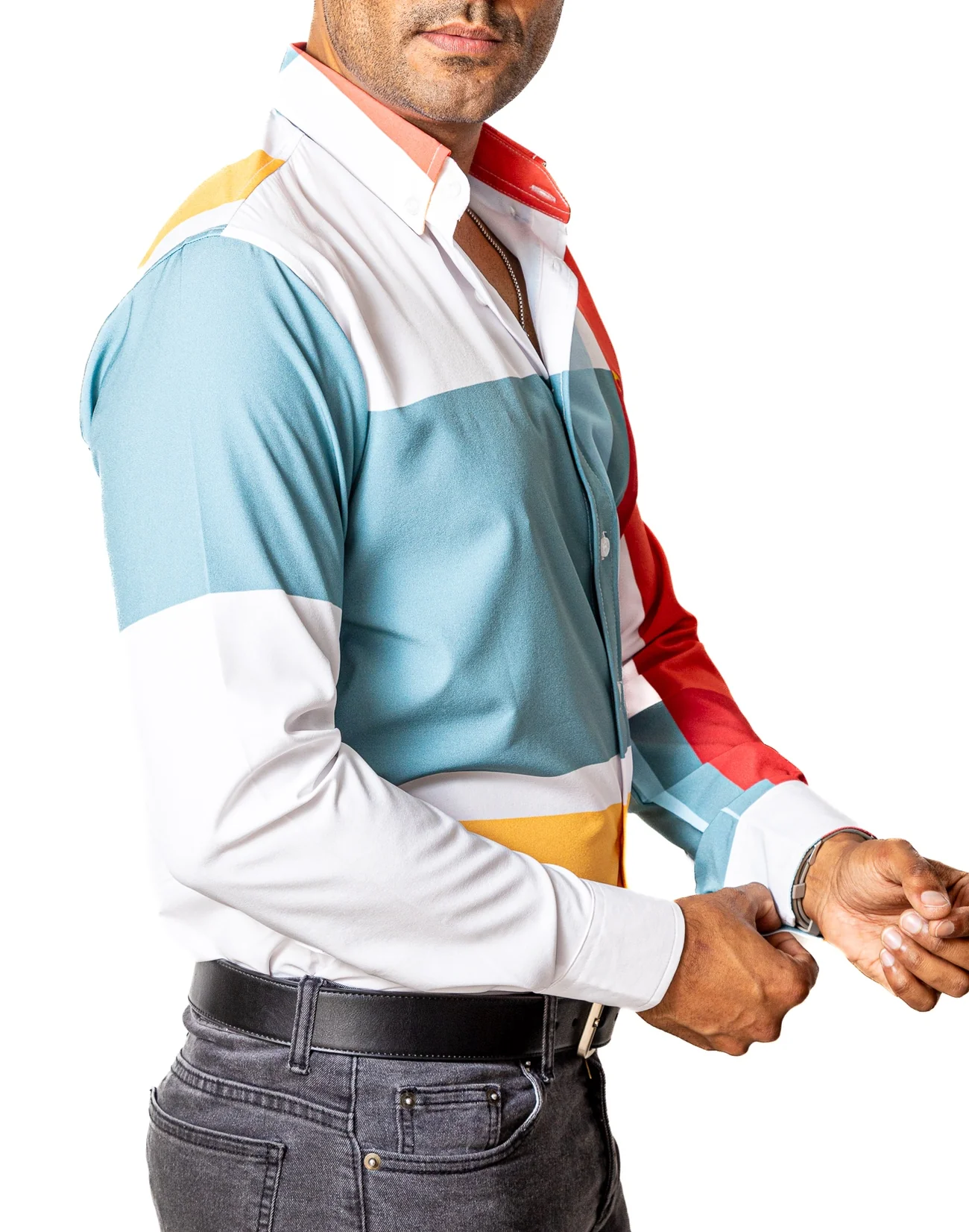 CAMISA HOMBRE SLIM FIT, BLANCO CUADROS ROJO,NARANJA,AZUL