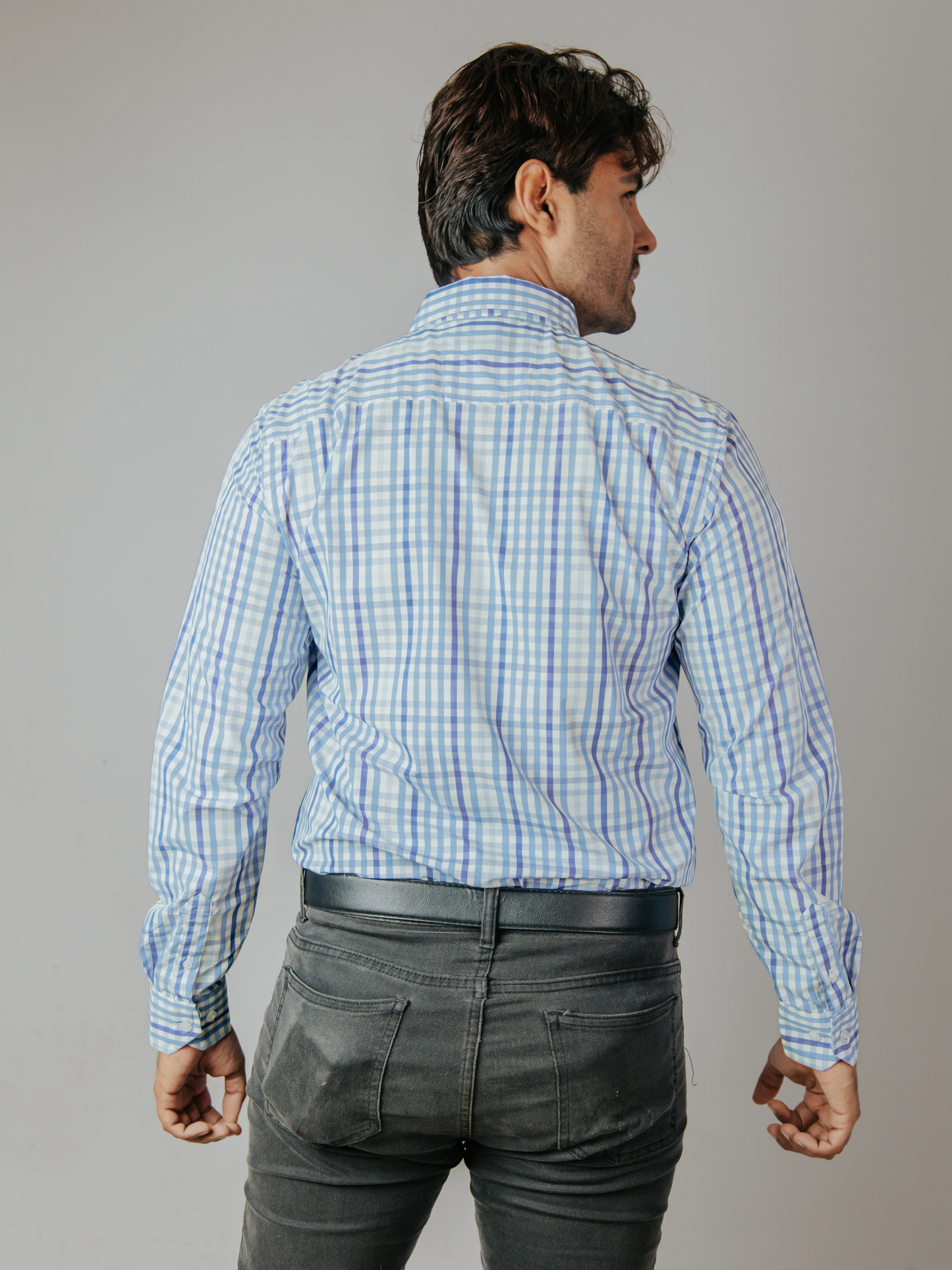 CAMISA HOMBRE CASUAL CUADRO AZUL MARINO AZUL CIELO AZUL GRISÁCEO