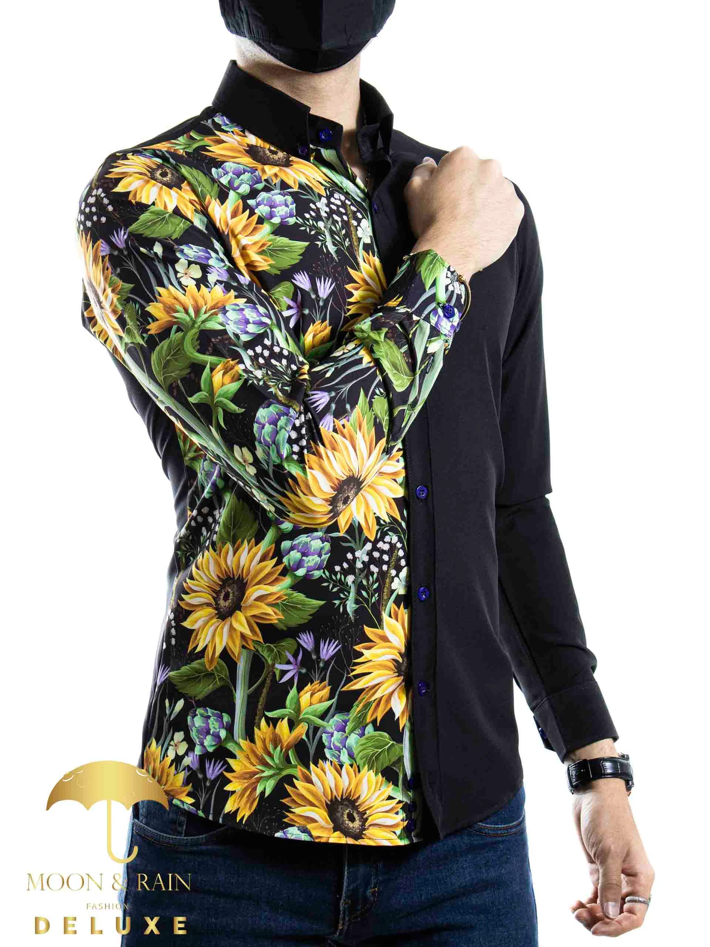 CAMISA SLIM FIT NEGRA MITAD GIRASOLES