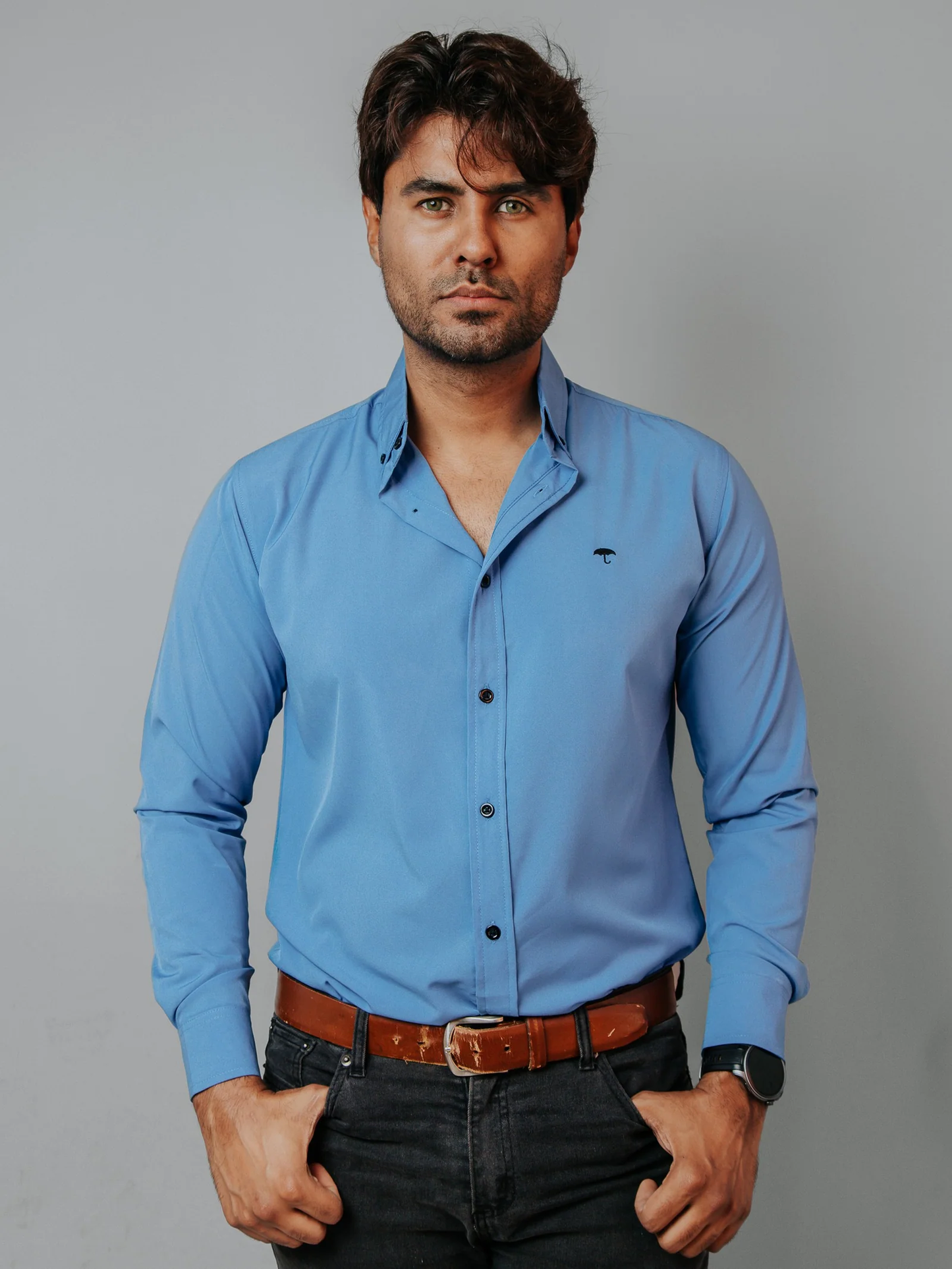CAMISA HOMBRE SLIM FIT, LISA AZUL MAYA