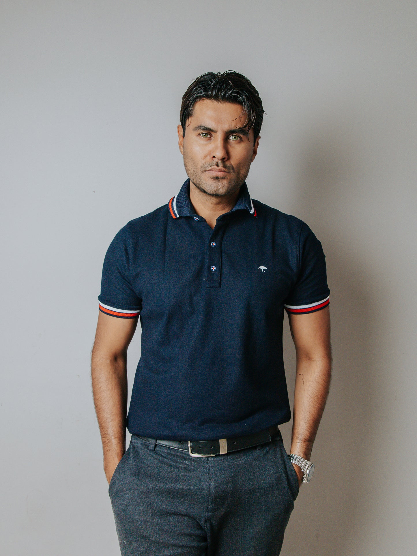 CAMISA POLO SLIM FIT, AZUL DETALLE ROJO Y BLANCO