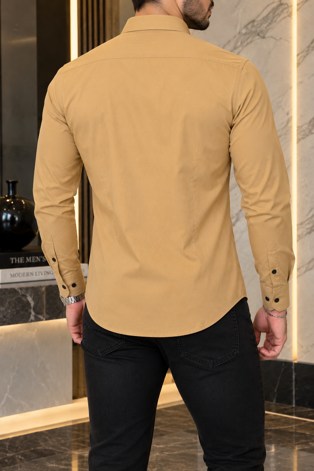 Camisa Manga Larga Lisa Color Mostaza