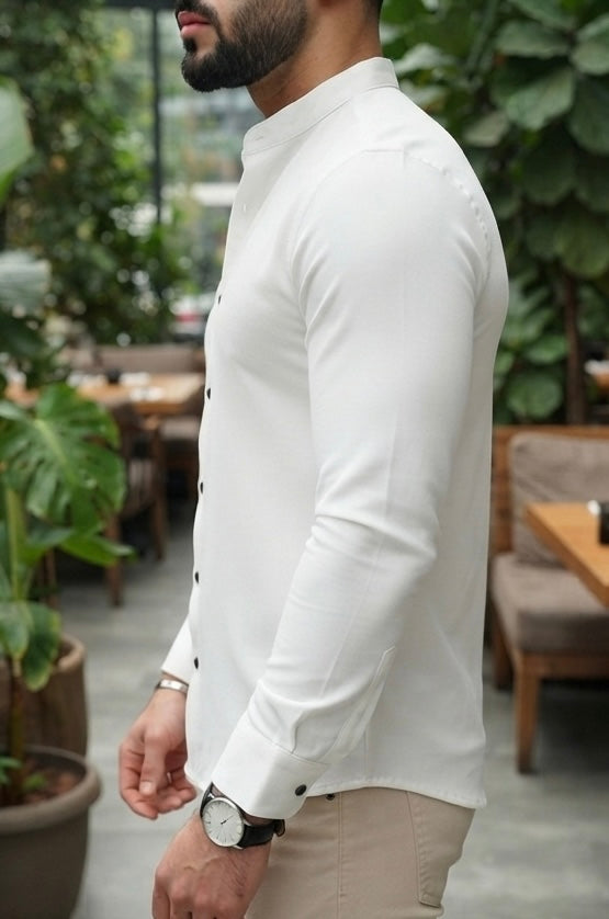Camisa Manga Larga Cuello Mao Blanca