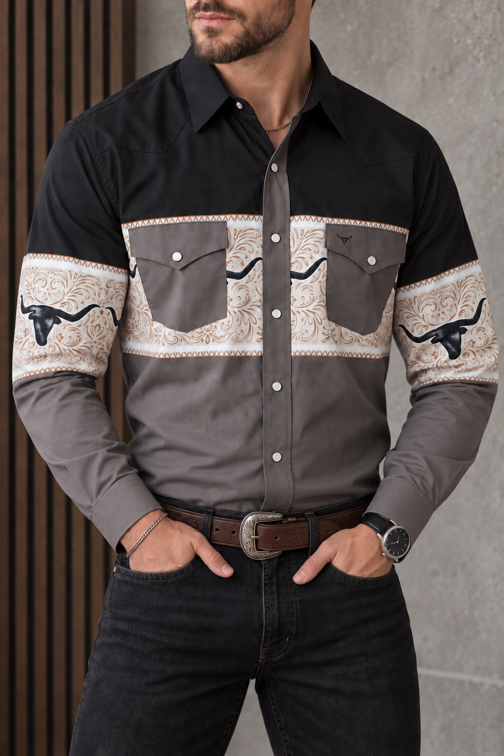 Camisa Vaquera Bicolor Gris Negro