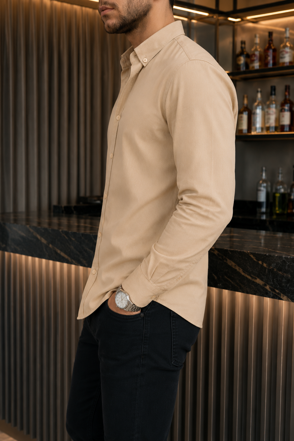 Camisa Manga Larga Lisa Beige