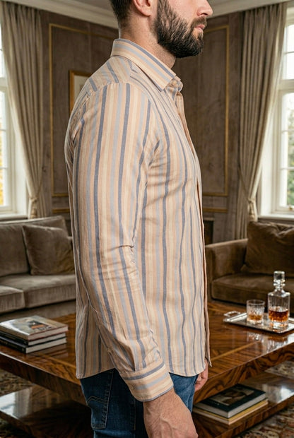 Camisa Beige Rayas Azules