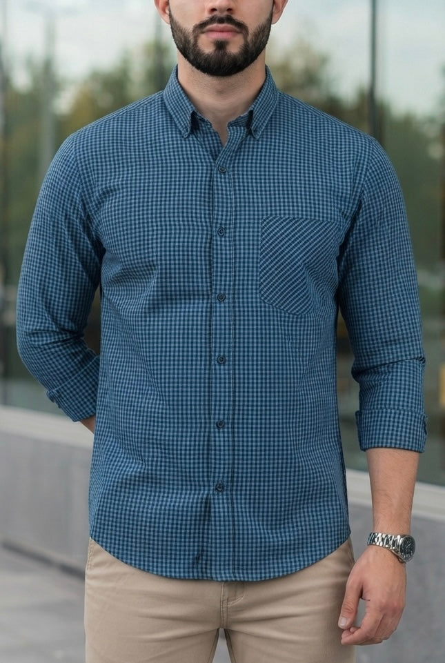 Camisa Manga Larga Mini Cuadros Azules