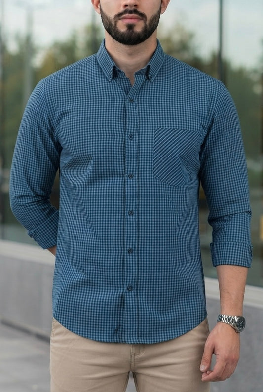 Camisa Manga Larga Mini Cuadros Azules