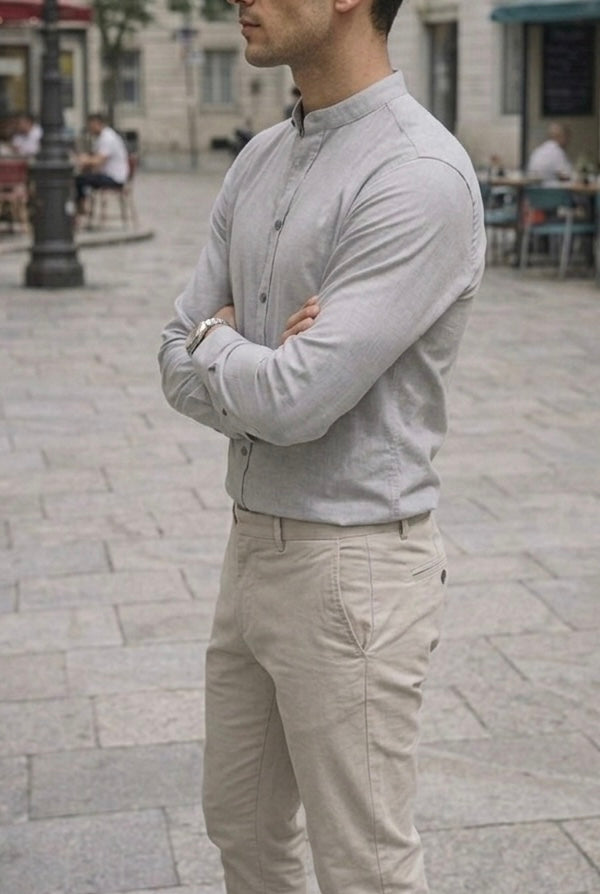 Camisa Cuello Mao Gris Lisa