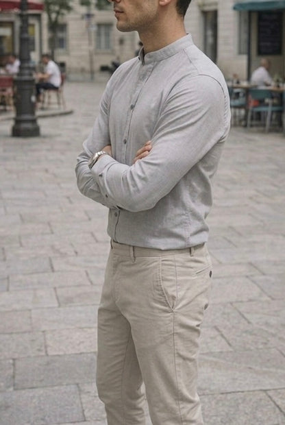 Camisa Cuello Mao Gris Lisa