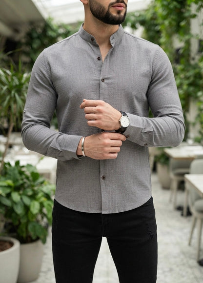 Camisa Manga Larga Cuello Mao Gris
