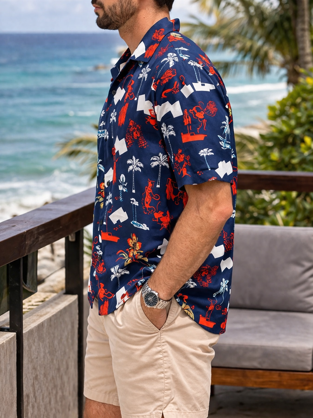 Camisa Manga Corta Azul Vida Marina OVERSIZE