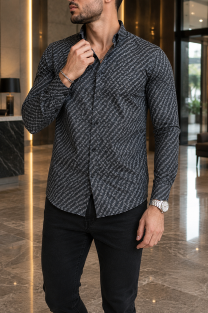 Camisa Manga Larga Negra Detalles Grises