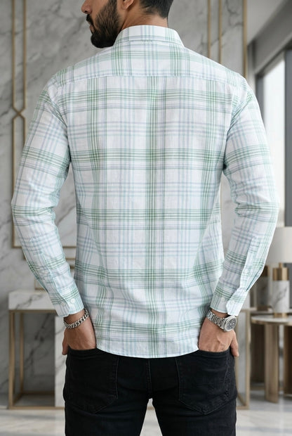 Camisa Manga Larga Blanca Franjas Verdes