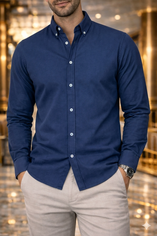 Camisa Azul Marino Lisa Manga Larga