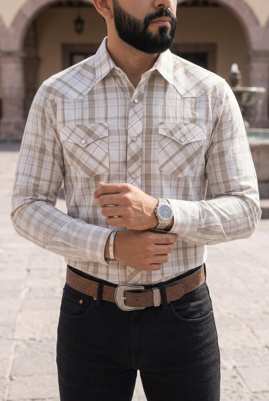 Camisa Vaquera Blanca Rayas Arena