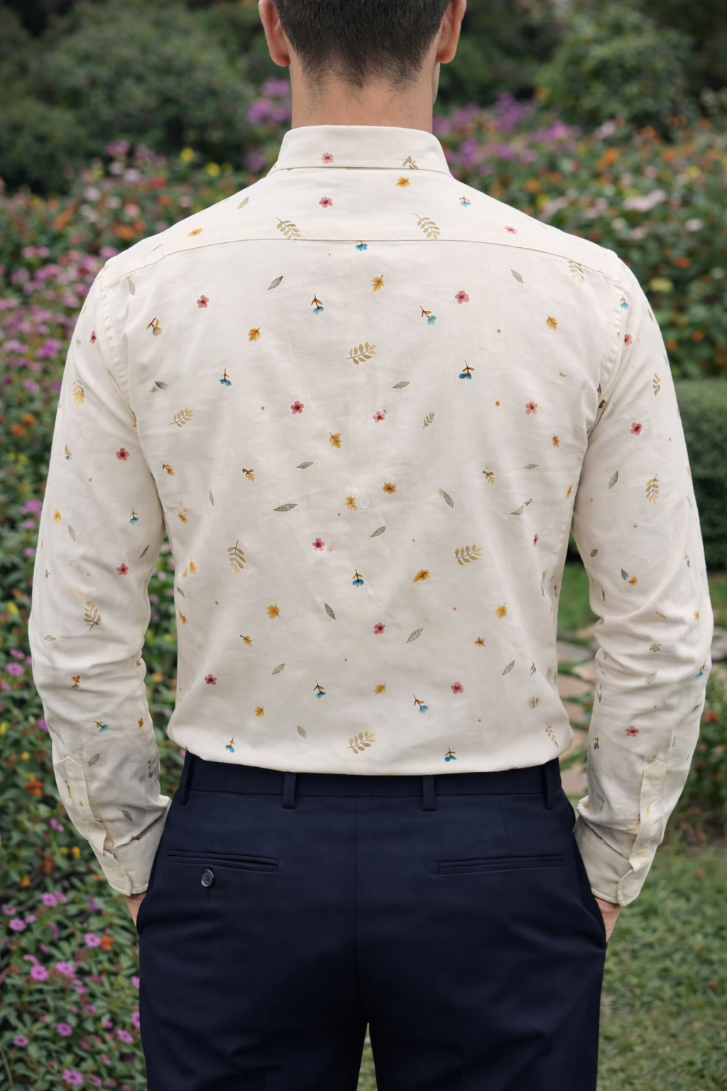 Camisa Casual Hombre Beige, Flores