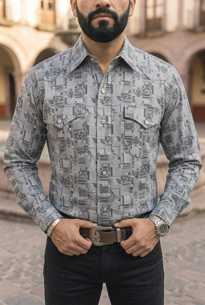 Camisa Vaquera Gris Detalles Tribales
