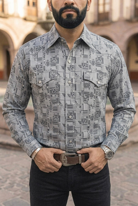 Camisa Vaquera Gris Detalles Tribales