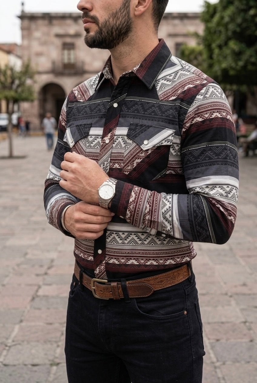 Camisa Vaquera Con Bolsas Bicolor