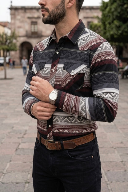 Camisa Vaquera Con Bolsas Bicolor