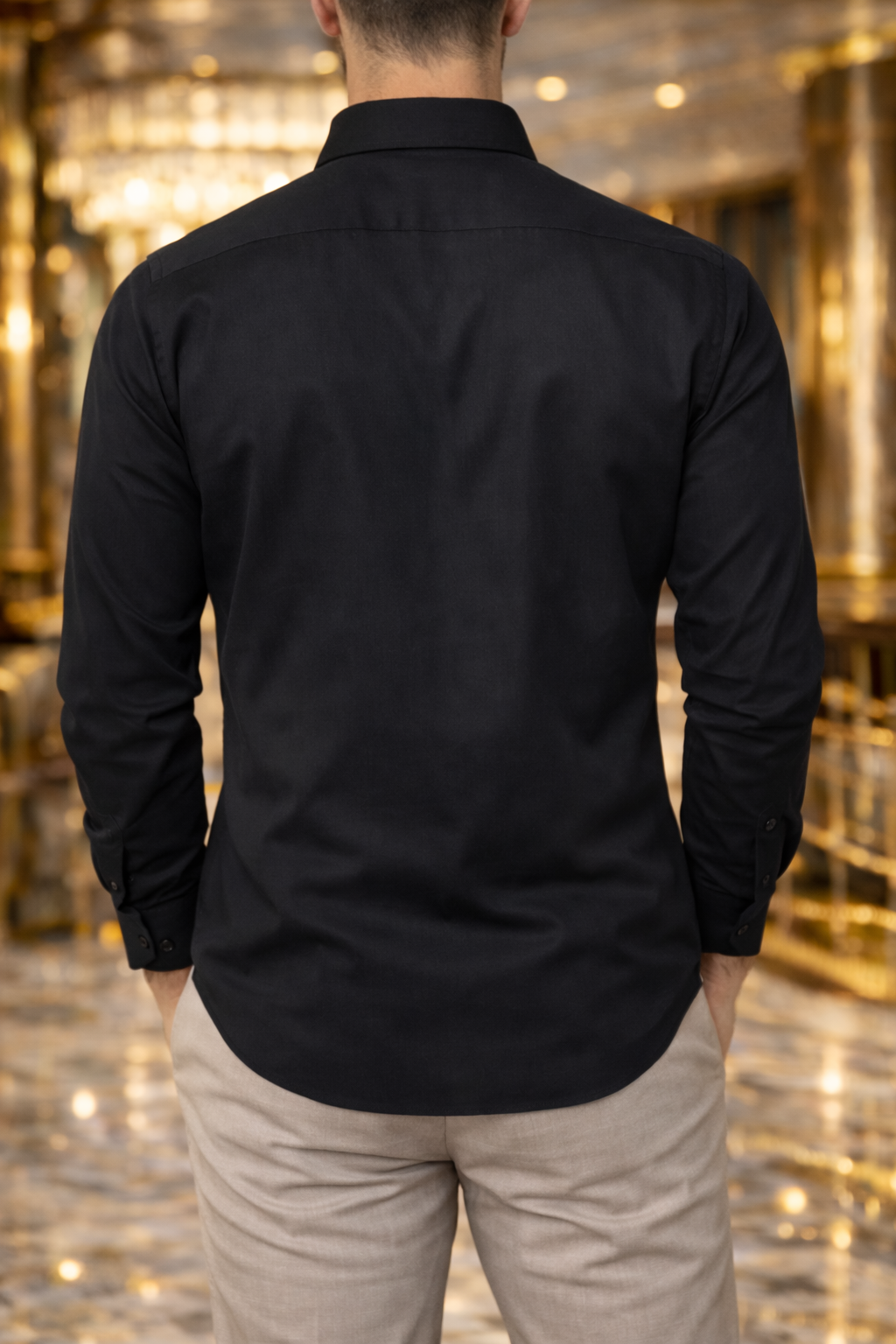 Camisa Negra Lisa Manga Larga
