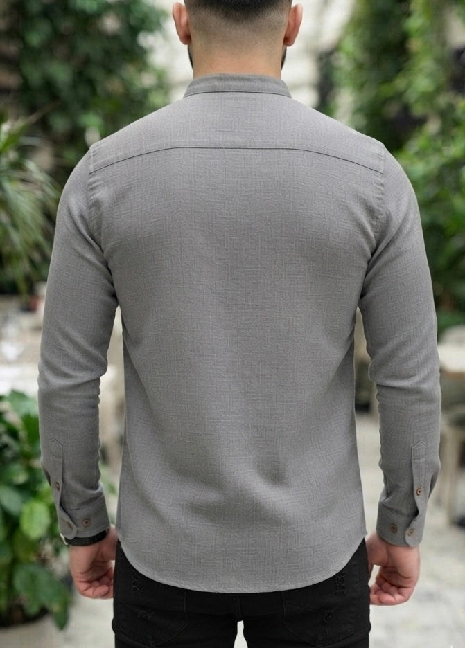 Camisa Manga Larga Cuello Mao Gris