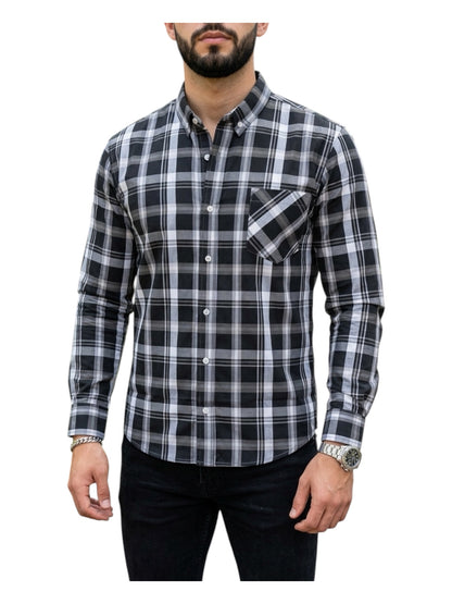 Camisa Manga Larga Con Bolsa Cuadros Negros y Blancos