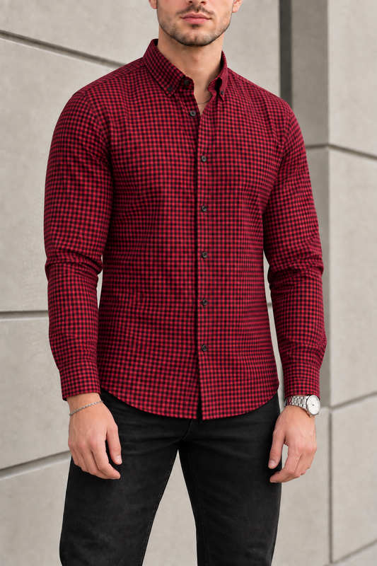 Camisa Manga Larga Mini Cuadros Rojos