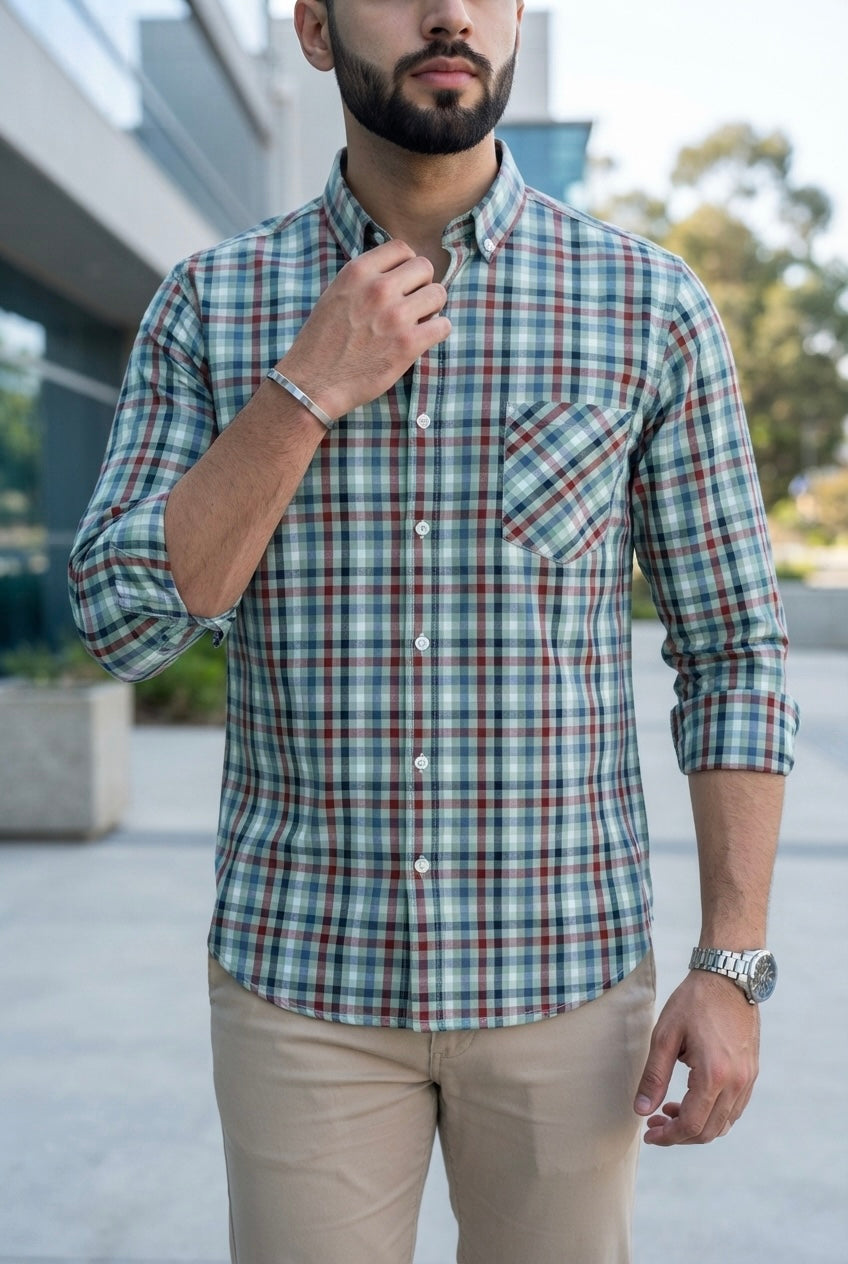 Camisa Manga Larga Mini Cuadros Rojo, Azul Y Negro