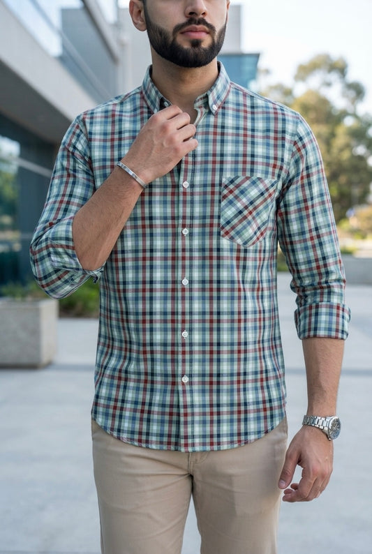 Camisa Manga Larga Mini Cuadros Rojo, Azul Y Negro