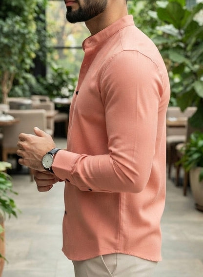 Camisa Manga Larga Cuello Mao Naranja