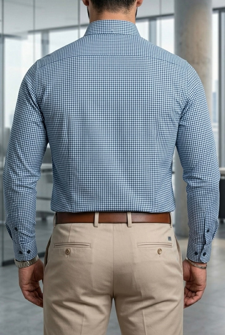 Camisa Manga Larga Mini Cuadros Azules