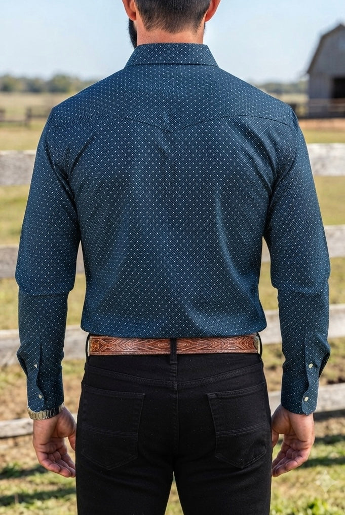 Camisa Vaquera Con Bolsas Azul Puntos Blancos