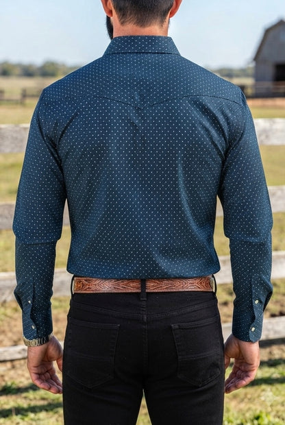 Camisa Vaquera Con Bolsas Azul Puntos Blancos