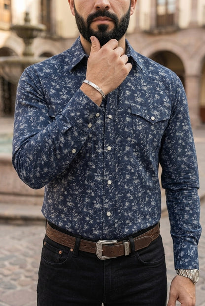 Camisa Vaquera Azul Dibujo Blanco
