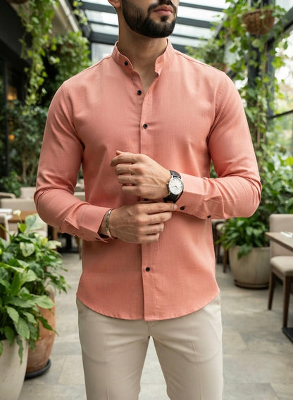 Camisa Manga Larga Cuello Mao Naranja