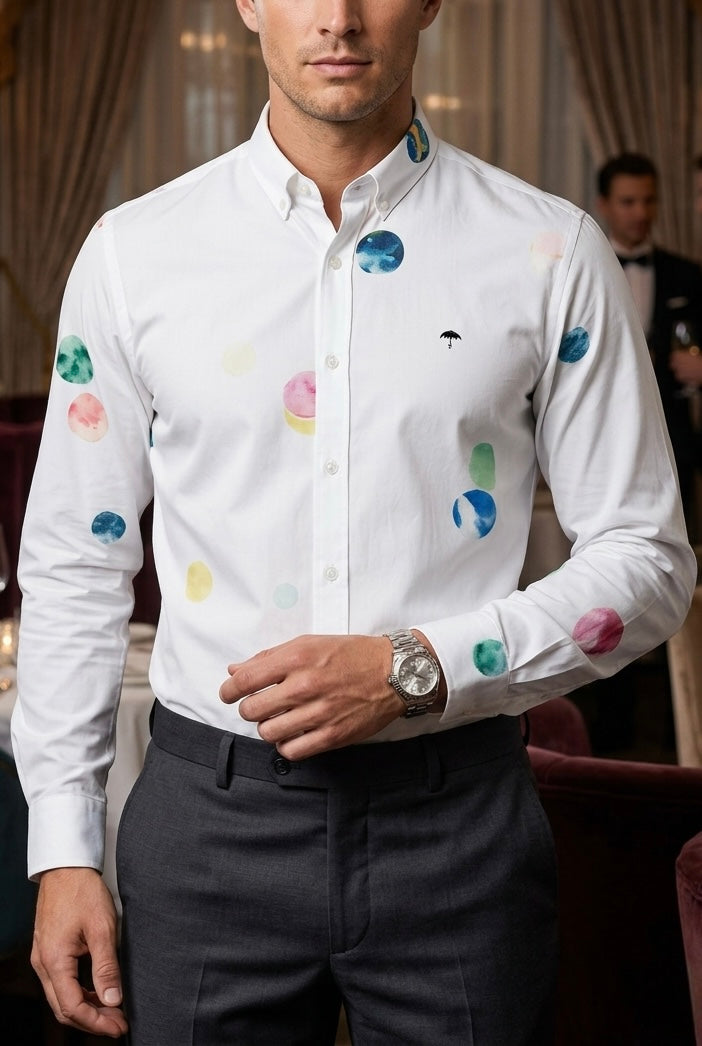 Camisa Casual Hombre Blanca Planetas