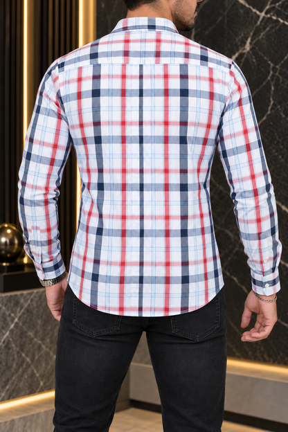 Camisa Manga Larga Blanca Cuadros Grandes Multicolor