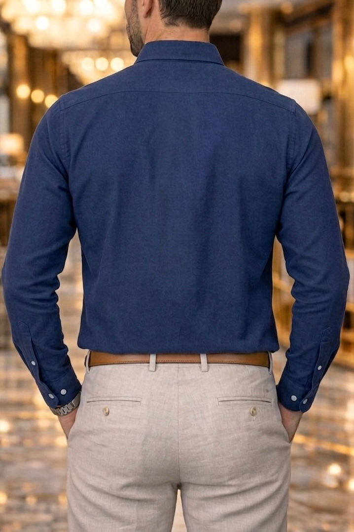 Camisa Azul Marino Lisa Manga Larga